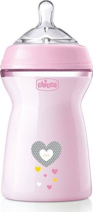 Chicco Butelka NaturalFeeling ze silikonowym smoczkiem 6m+ Różowa 330ml