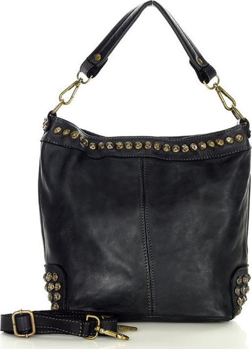 Marco Mazzini handmade Torebka listonoszka damska z dżetami vintage old pelle - MARCO MAZZINI czarny NoSize