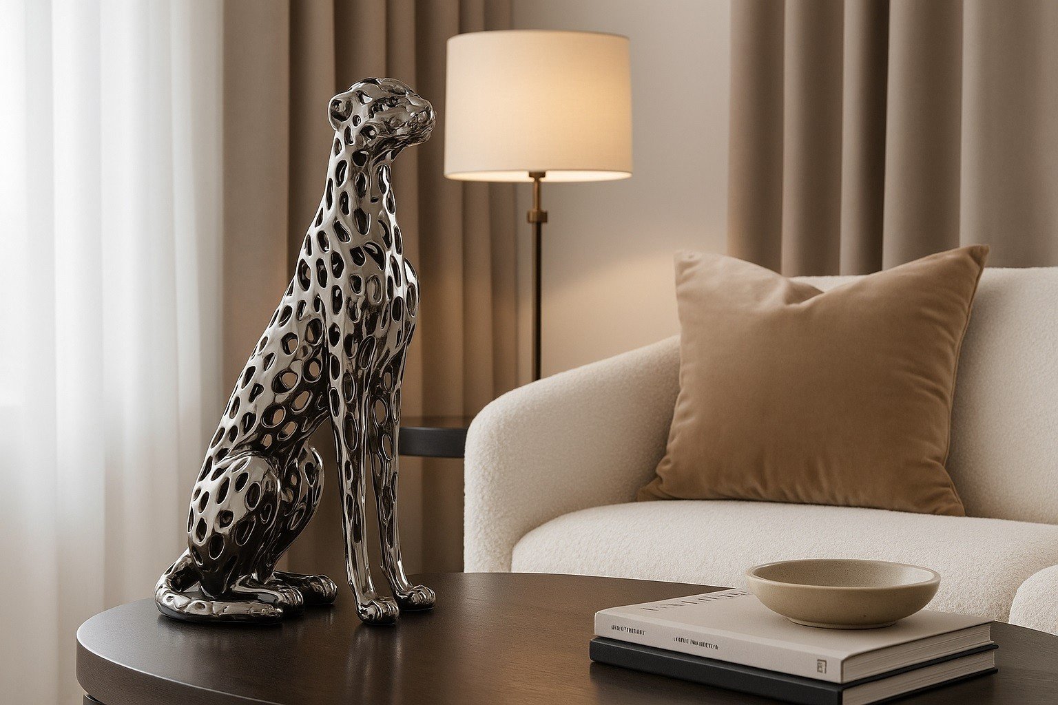 Figurka ozdobna Lampart Srebrny 43 cm