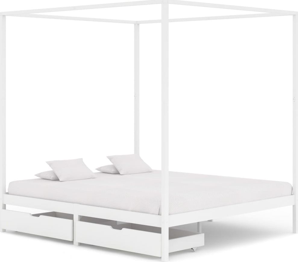 vidaXL Rama łóżka z baldachimem, 2 szuflady, biała, sosna, 180x200 cm