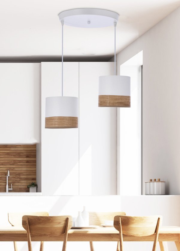 Lampa wisząca Candellux Bianco lampa wisząca biały talerz 2x40w e27 abażur biały+orzechowy