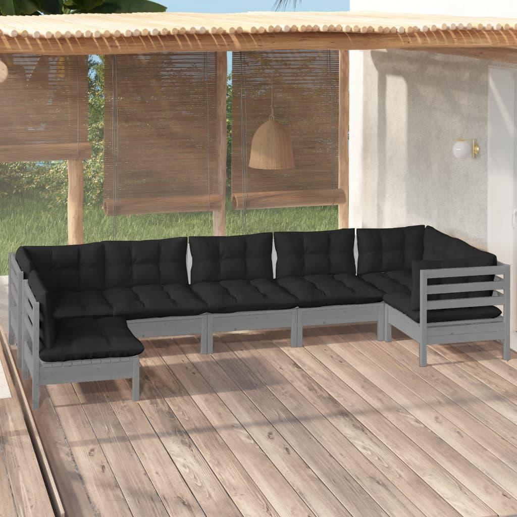 vidaXL vidaXL 7-cz. zestaw wypoczynkowy do ogrodu, poduszki, szara sosna