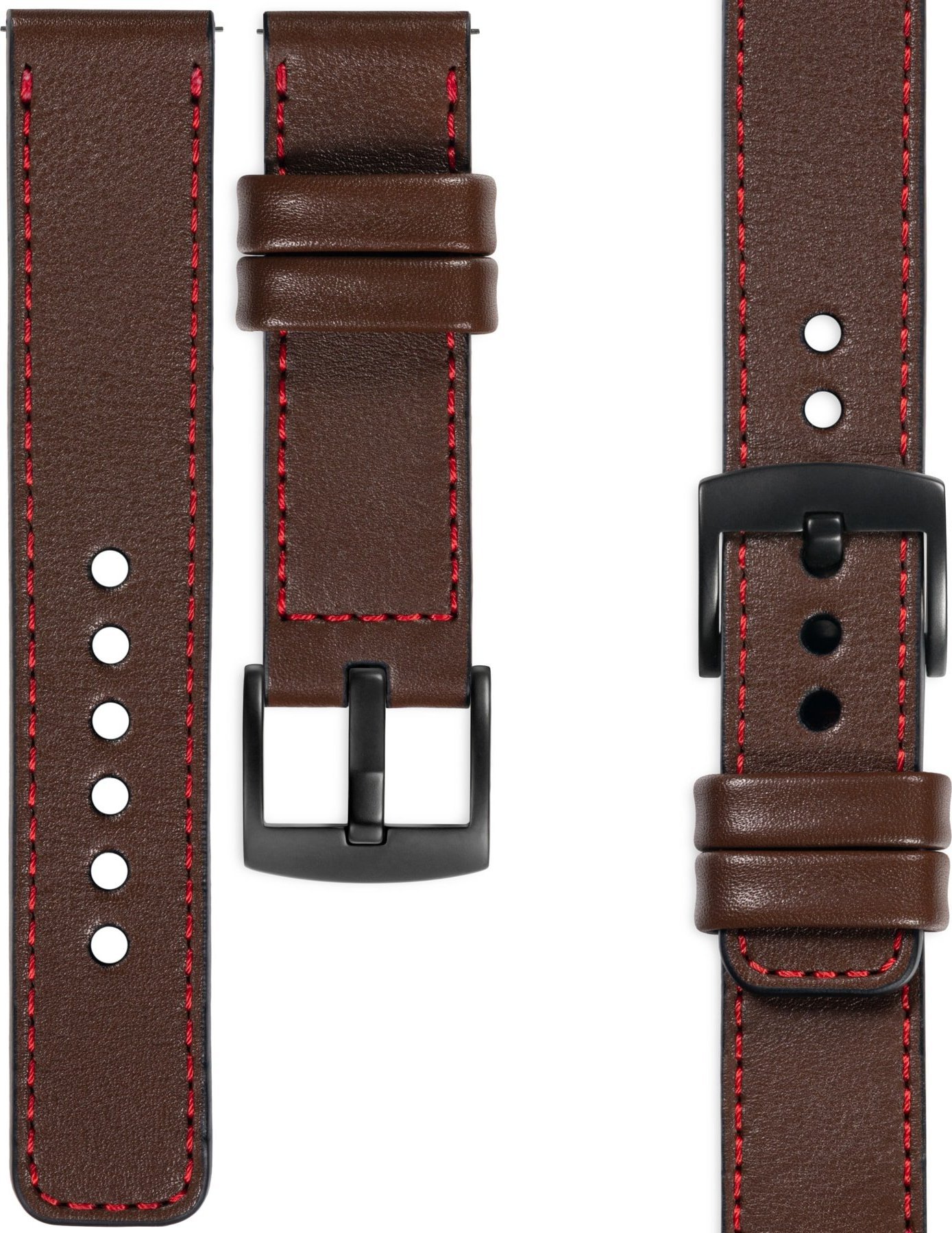 moVear moVear Prestige C1 Skórzany pasek 18mm do Garmin Vivoactive 4S (40mm) / Venu 2S (40mm) / Vvomove 3S (39mm) | Ciemnobrązowy, czerwone przeszycie