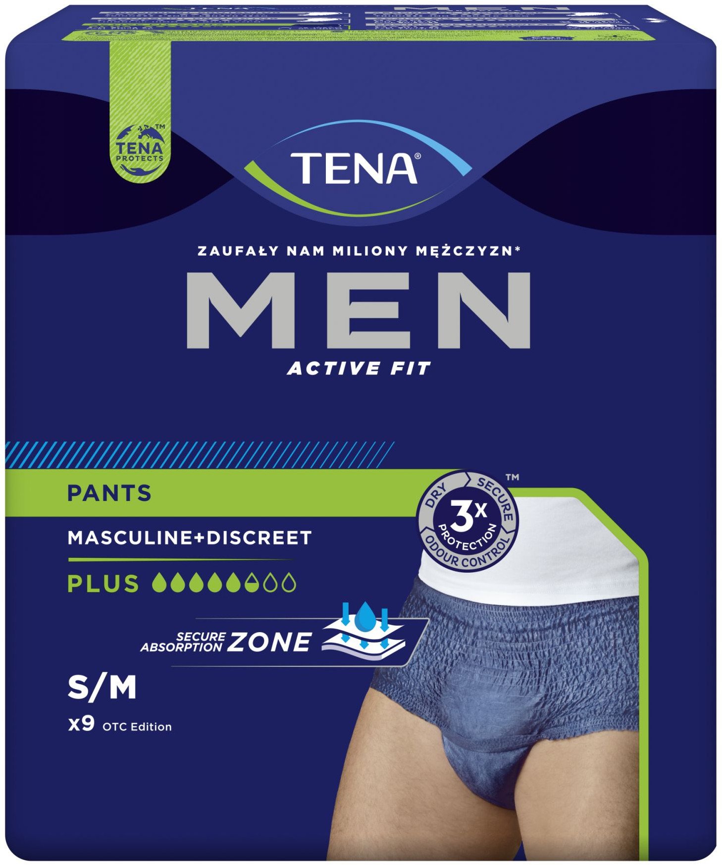 TENA PANTS MEN PLUS BLUE S/M '9 OTC (5,5 kropli)