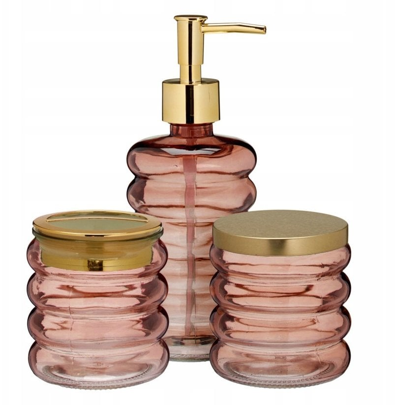 Zestaw łazienkowy HUM, szklany dozownik, kubek, pojemnik, 3 elementy