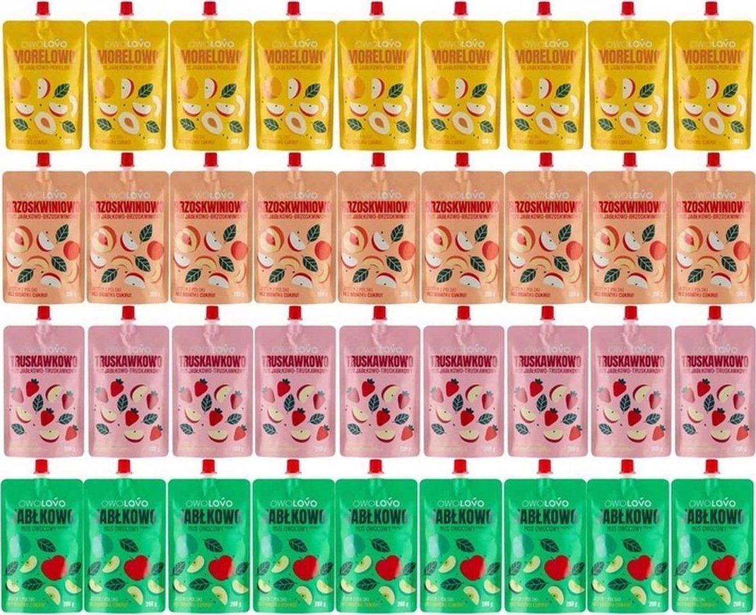 Owolovo Owolovo Mix 4 smaków musów owocowych 200 g x 36 sztuk