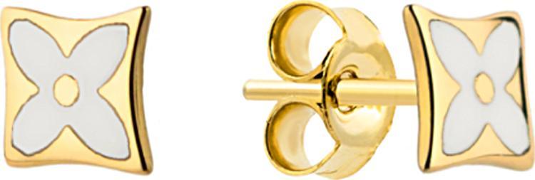 Lovrin Złote kolczyki 585 biały kwiatek w złocie