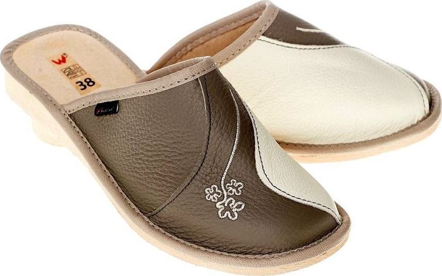 Wójciak Zabudowane pantofle, wsuwane ze skóry naturalnej pw143 beżowy 40