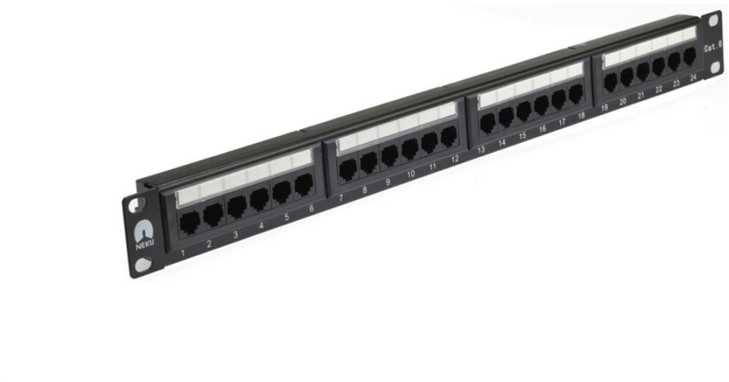 Patch panel RACK 19cali kat.6 24p UTP 1U czarny NEKU