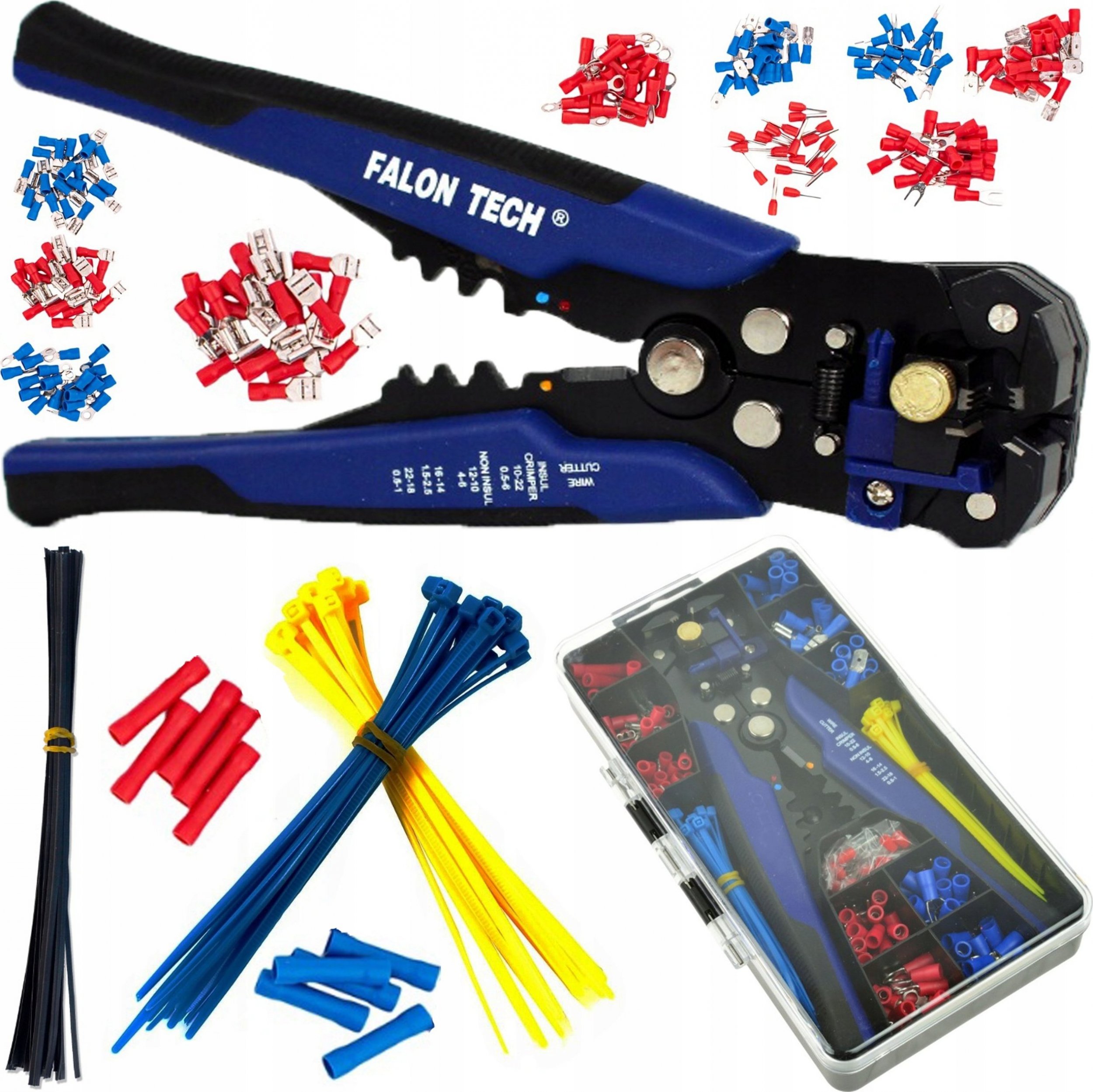 Falon-Tech ŚCIĄGACZ IZOLACJI DO KABLI I PRZEWODÓW ZACISKARKA SZCZYPCE AUTOMAT 260szt