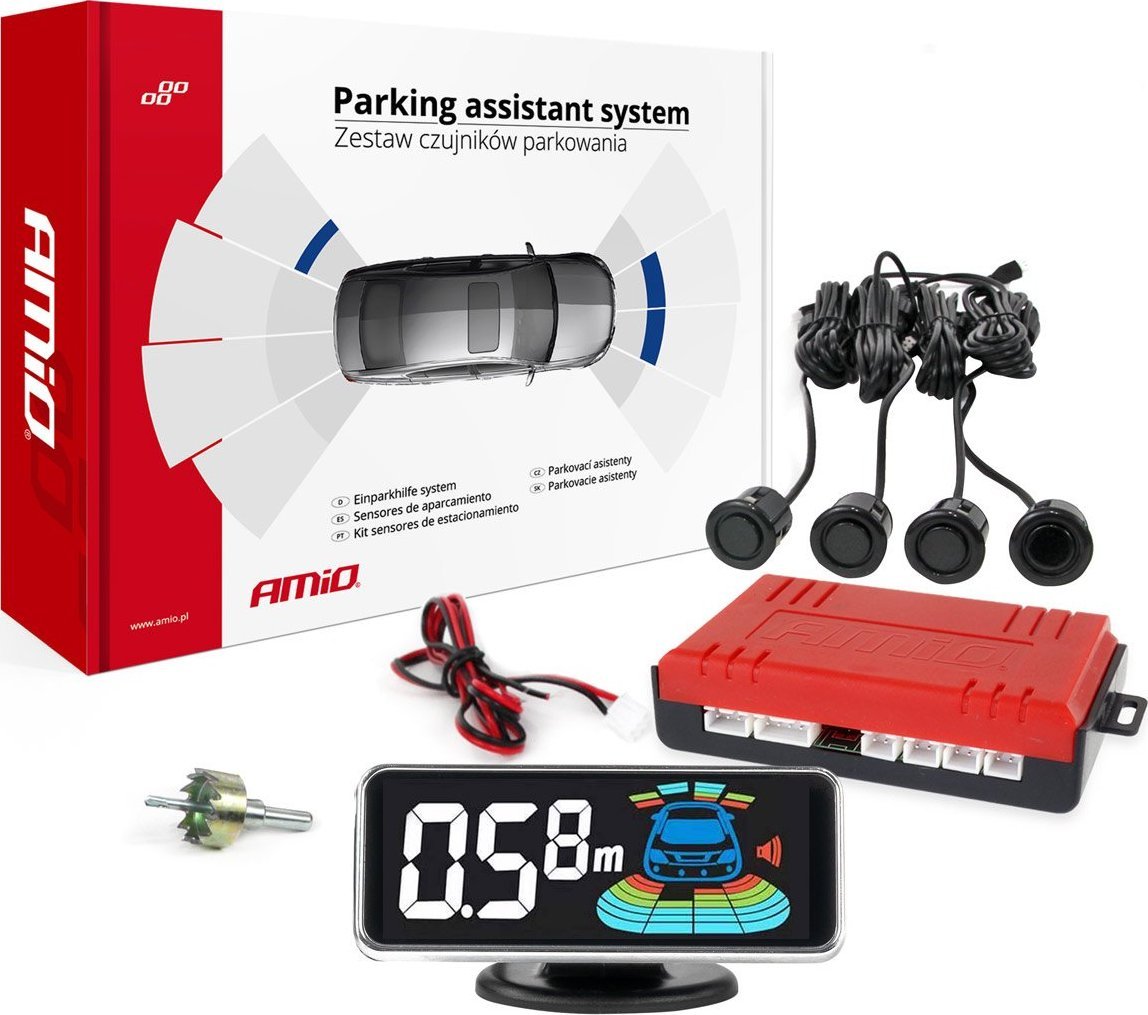 AMiO Czujniki parkowania cofania czarne led 3d gold 18mm amio-03186