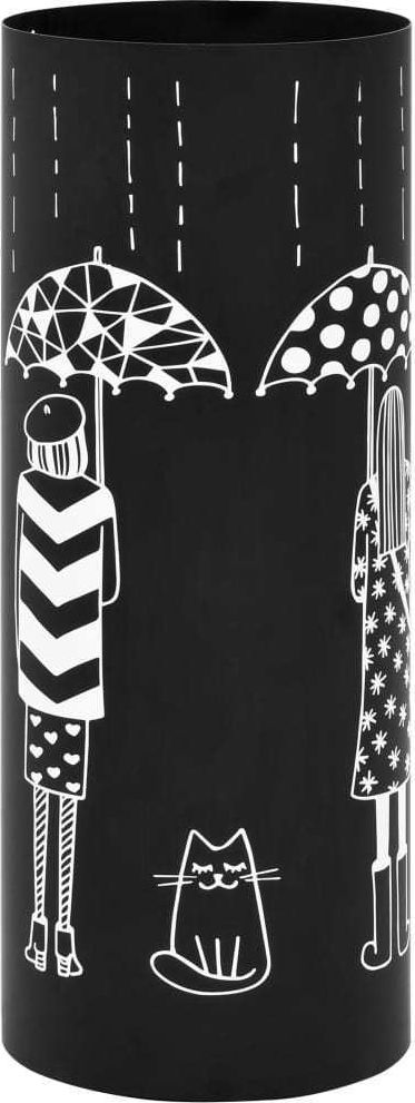 vidaXL Stojak na parasole, wzór z kobietami i kotem, stalowy, czarny