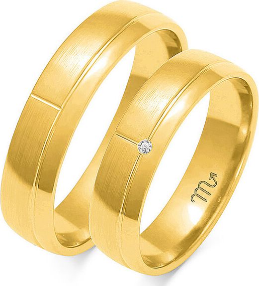 Lovrin Obrączka ślubna grawerowana złota 585 z diamentami