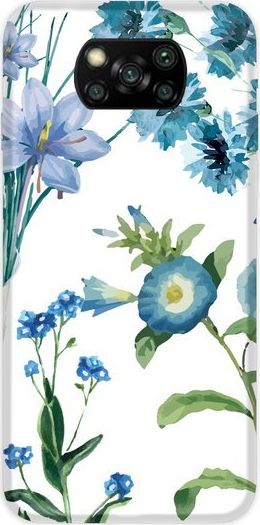 CaseGadget CaseGadget ETUI NADRUK NIEBIESKIE KWIATY NA BIAŁYM POCOPHONE X3 standard