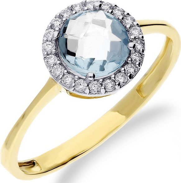 Lovrin ZŁOTY PIERŚCIONEK 585 Z DUŻYM TOPAZEM I CYRKONIAMI