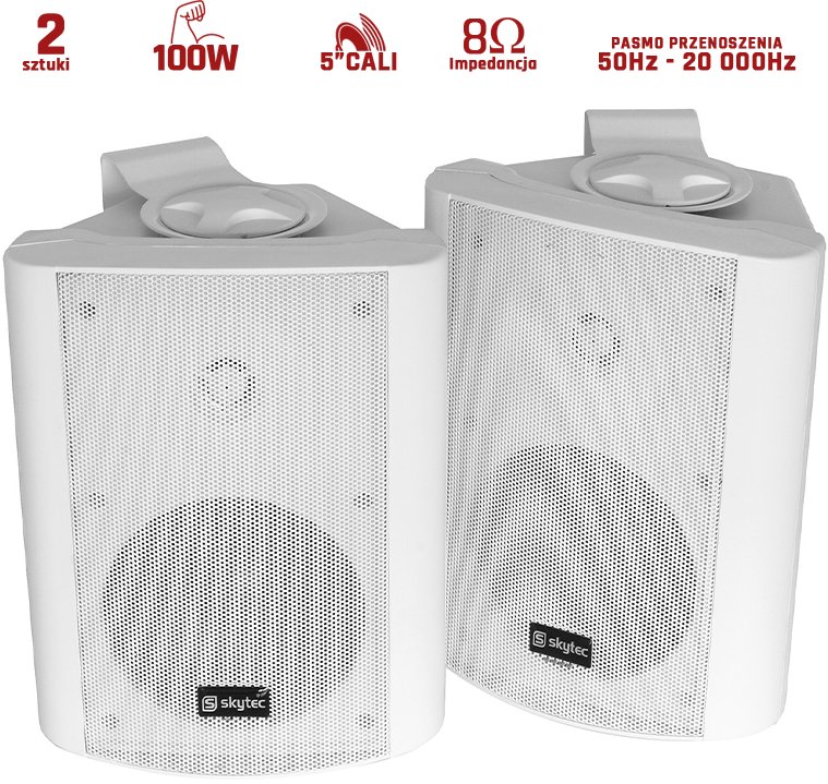 Kolumny instalacyjne dwudrożne 100W SkyTec - para, kolor biały one size