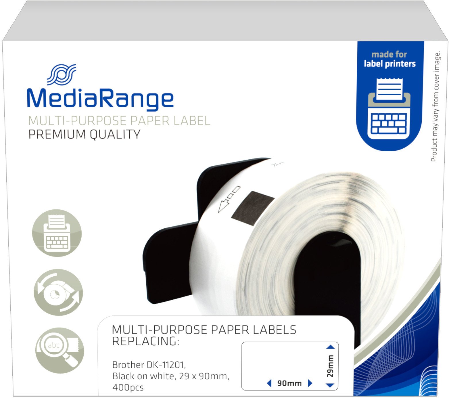 MediaRange ge taśma drukarska 29x90mm czarny/biały Brother DK-11201 400szt.