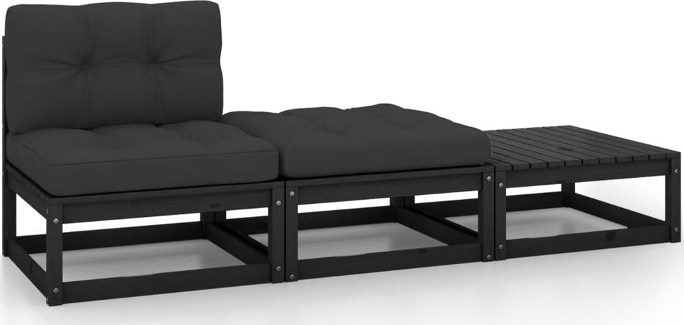 vidaXL 3-cz. zestaw wypoczynkowy do ogrodu, z poduszkami, czarny