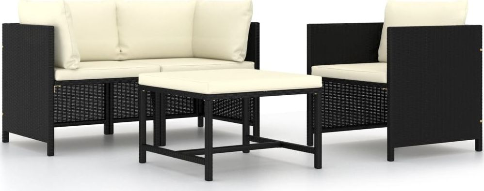 vidaXL 4-cz. zestaw wypoczynkowy do ogrodu, poduszki, czarny rattan PE