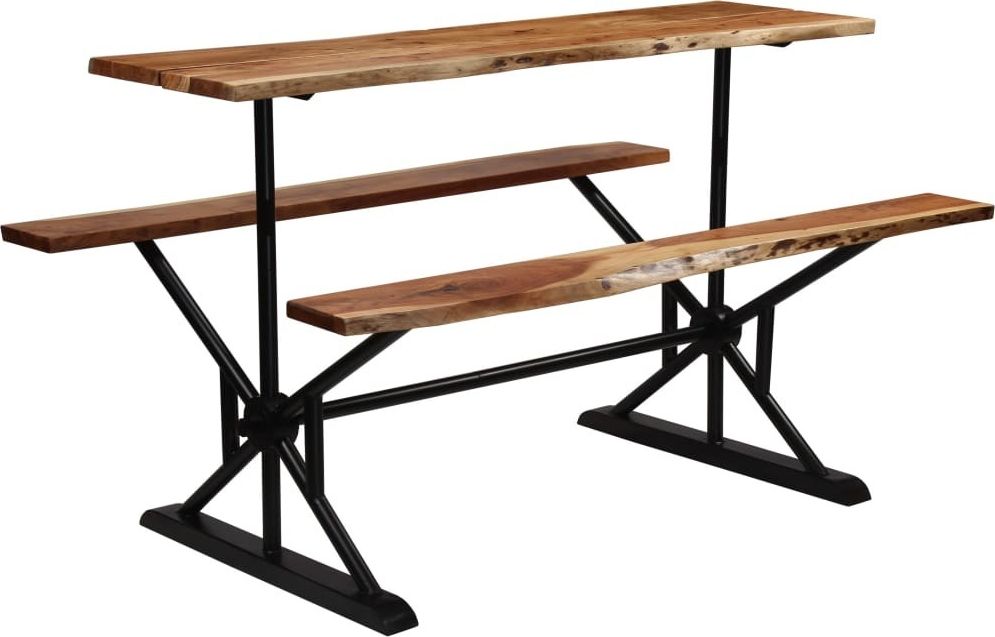 vidaXL Stół barowy z ławkami, lite drewno akacjowe, 180x50x107 cm