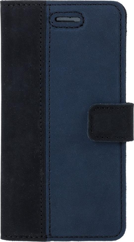 Surazo Skórzane etui na telefon Wallet case - Nubuk Czarny i Granatowy Samsung Galaxy J7 (2017) [Pionowy aparat]