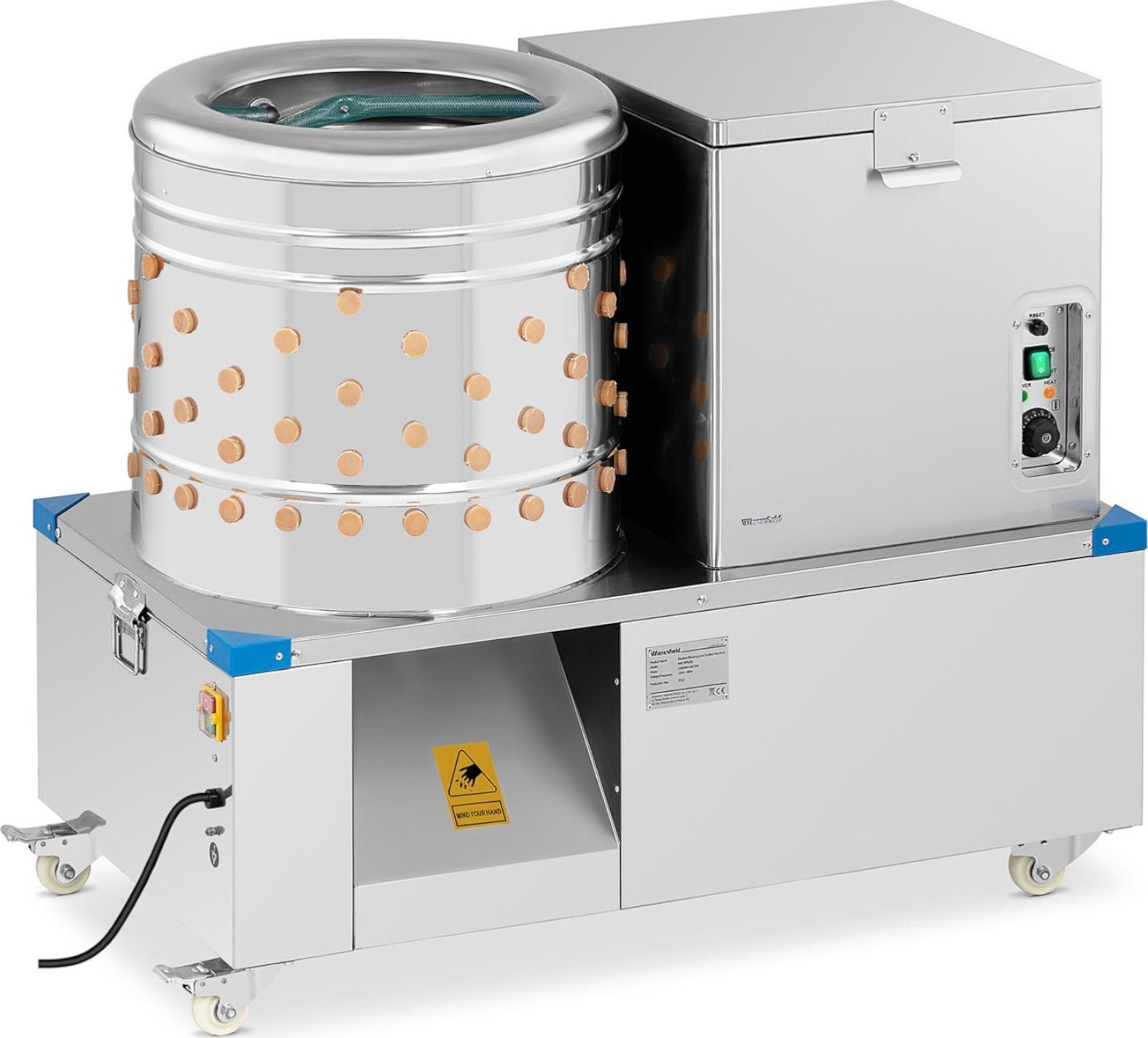 Wiesenfield Skubarka oparzalnik do drobiu kurczaków indyków 2w1 bęben śr. 50 cm 55 l 1.5 kW Skubarka oparzalnik do drobiu kurczaków indyków 2w1 bęben