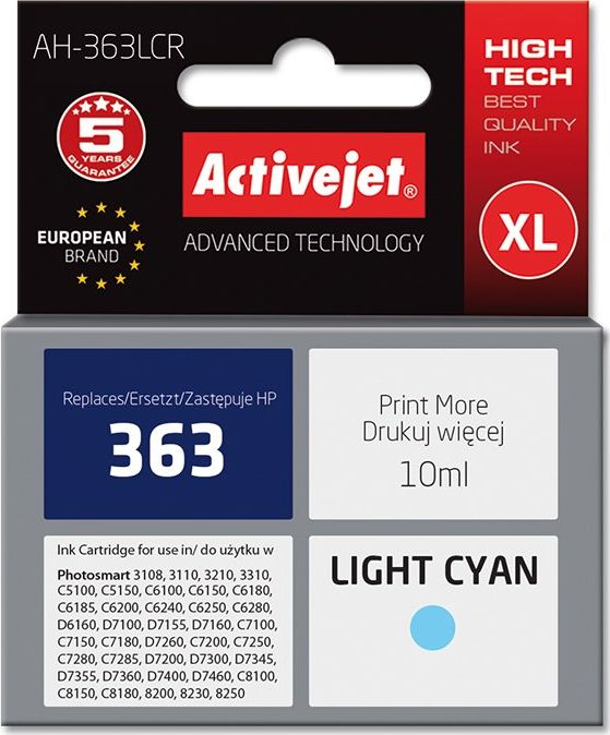 Tusz Activejet Activejet Tusz Activejet AH-363LCR (zamiennik HP 363 C8774EE; Premium; 10 ml; jasny niebieski)