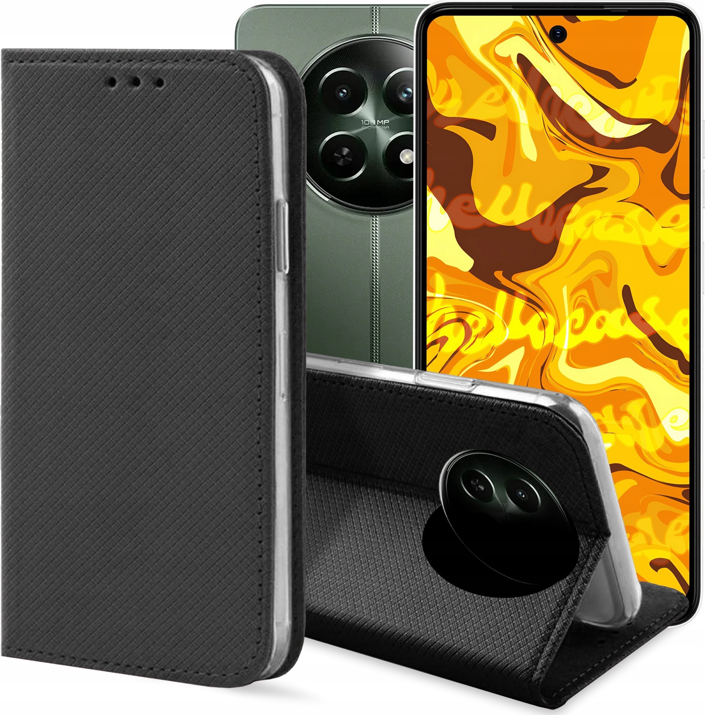 Hello Case ETUI Z KLAPKĄ DO REALME 12 PRO / PRO PLUS CZARNE ZAMYKANE MAGNETYCZNE FLIP