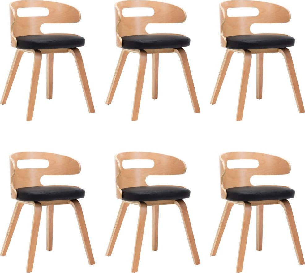 vidaXL Krzesła do jadalni, 6 szt., czarne, gięte drewno i ekoskóra