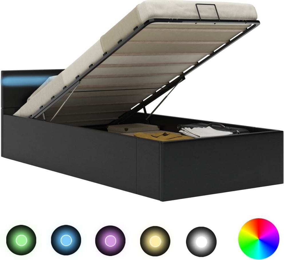 vidaXL Rama łóżka z podnośnikiem i LED, czarna, ekoskóra, 90 x 200 cm
