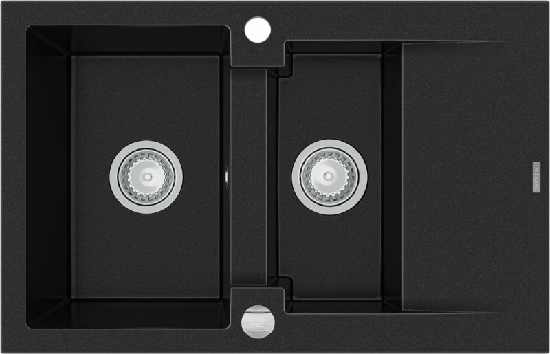 Zlewozmywak Mexen Gaspar granitowy 1,5-komorowy z krótkim ociekaczem 737 x 475 mm, czarny - 6507731505-77