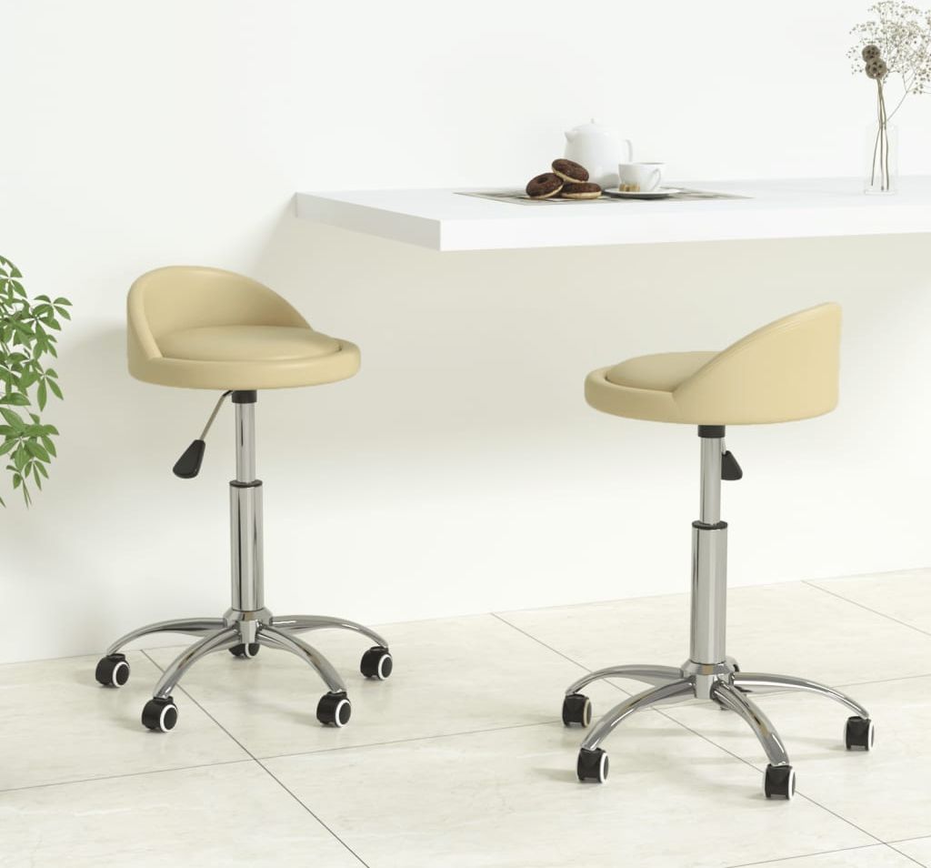 vidaXL Obrotowe krzesła stołowe, 2 szt., kremowe, obite sztuczną skórą