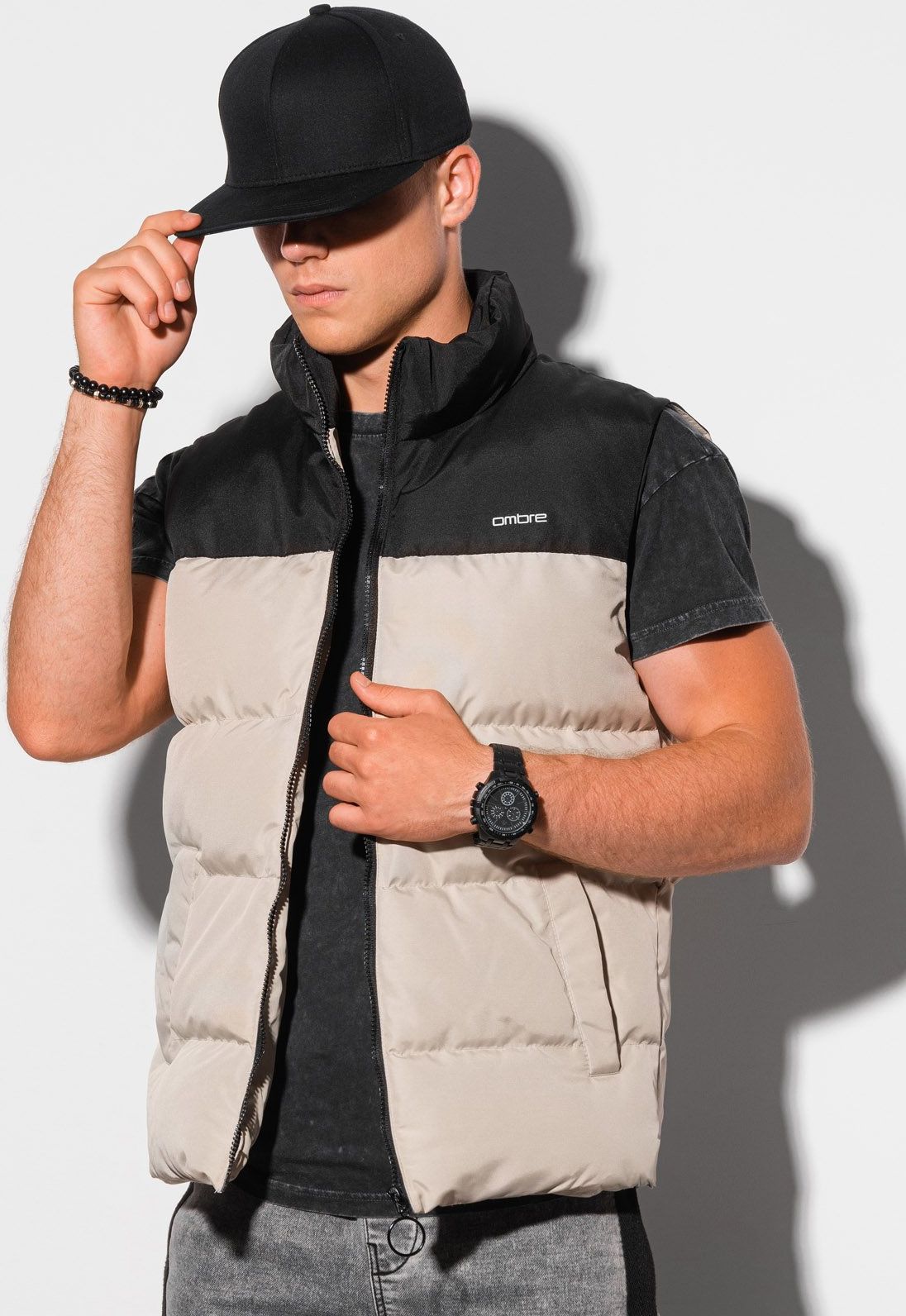 Ombre Bezrękawnik męski pikowany V36 - beżowy M/L