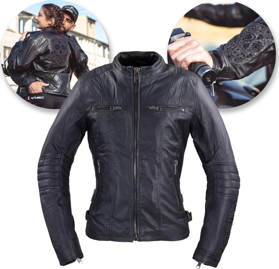 W-Tec Damska skórzana kurtka motocyklowa W-TEC Strass - Kolor czarny z dżetów, Rozmiar L