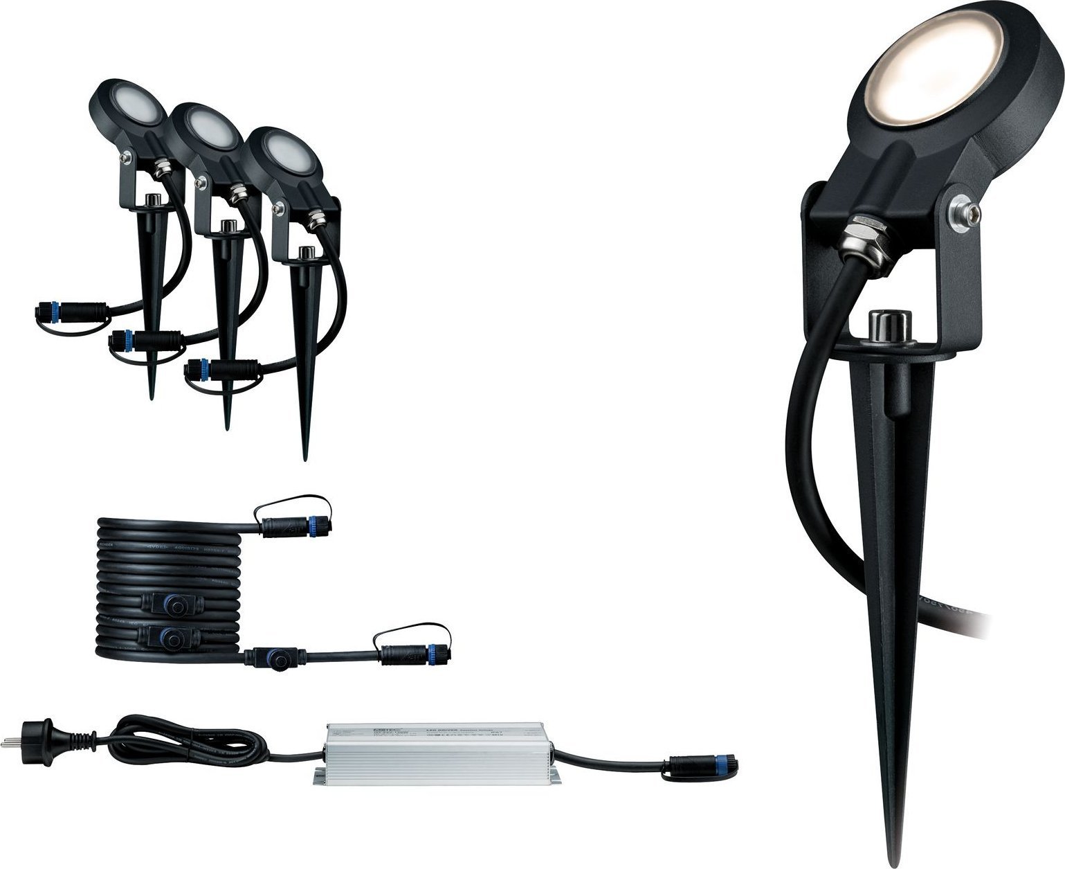 Paulmann Outdoor Plug & Shine Spotlight Sting zestaw podstawowy IP67 3000K 3x6W 24V ściemniany