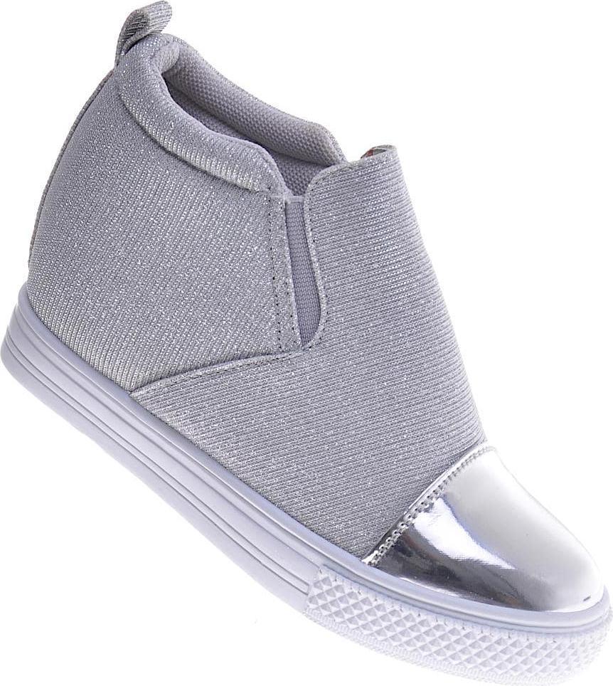 Pantofelek24 Dziewczęce trampki na niskim koturnie SREBRNE /B1-3 4300 S174/ 35