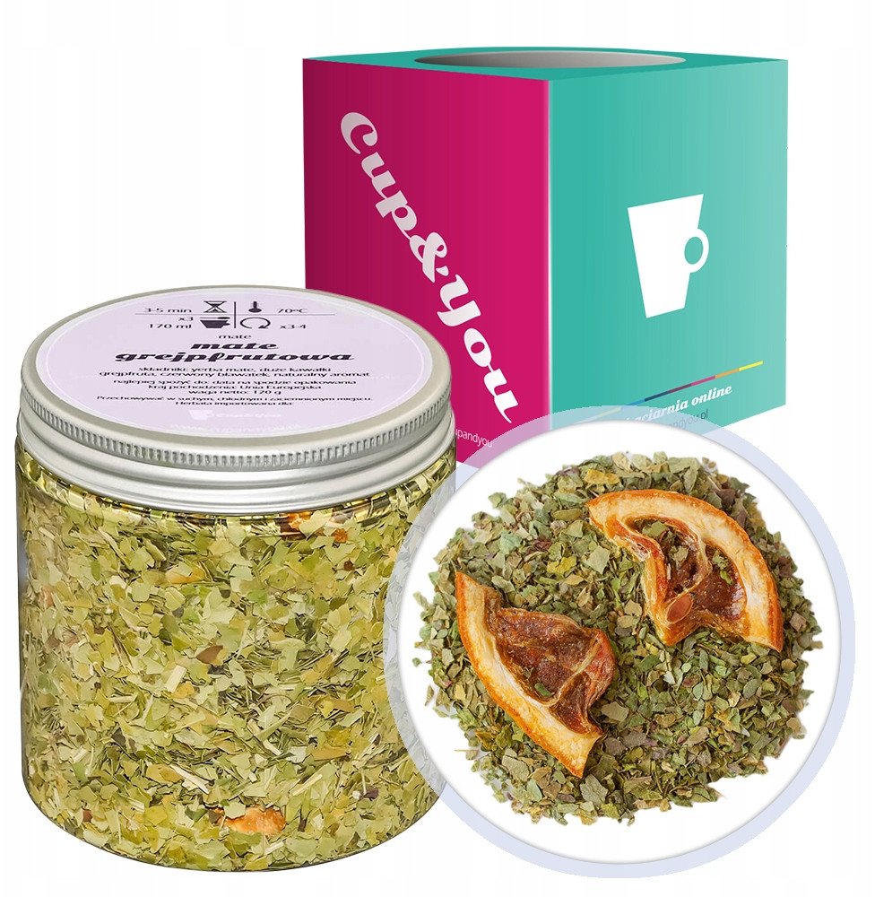 Najlepsza herbata YERBA MATE GREJPFRUTOWA czerwony bławatek 120g - herbata sypana liściasta napar z ostrokrzewu PREMIUM Cup&You