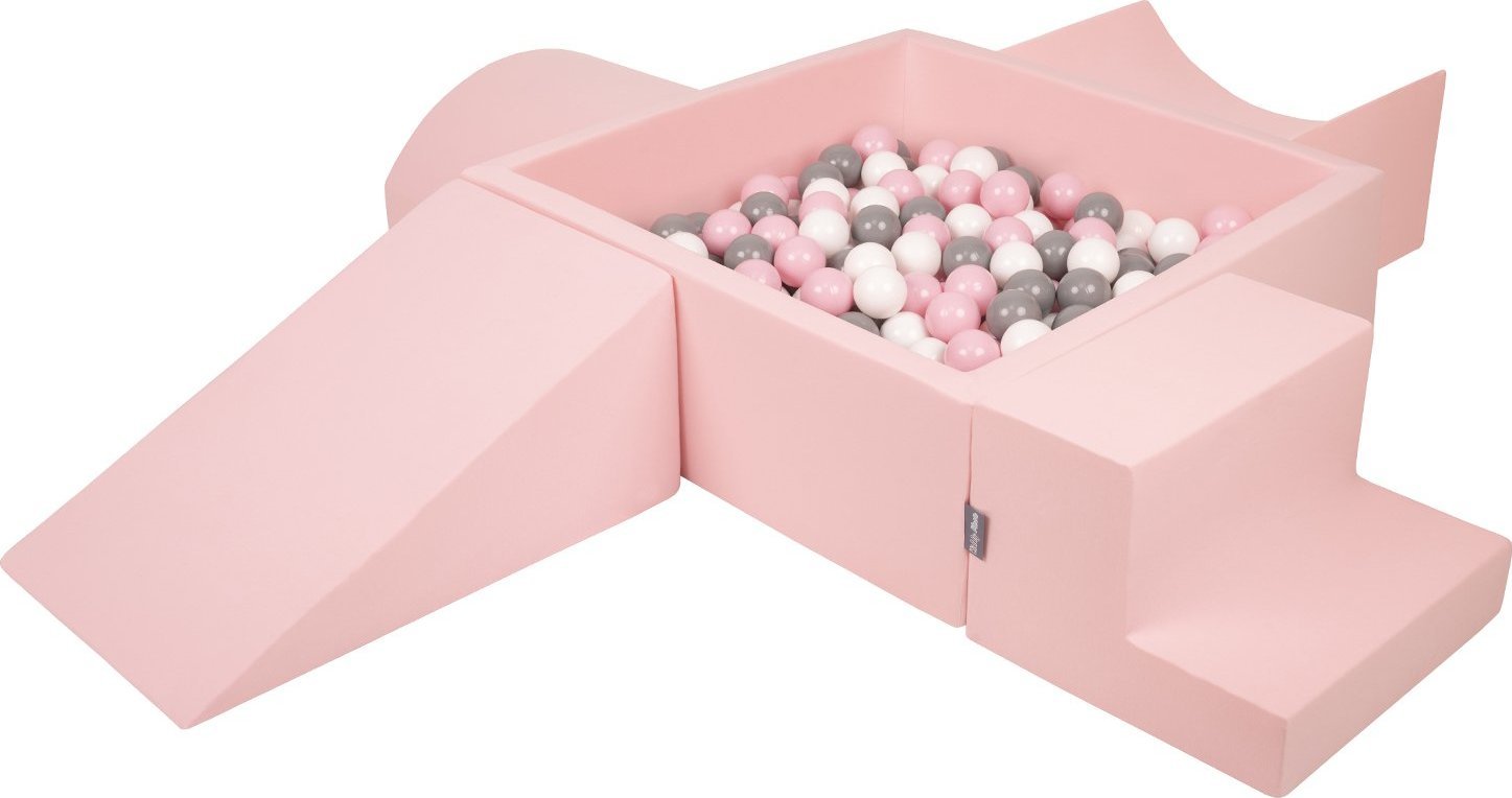 KiddyMoon KiddyMoon Piankowy plac zabaw PPZP-KW30D-115 z piłeczkami różowy: biały-szary-pudrowy róż basen 300/klin L/rampa L/półwałek L/schodek Zabawk