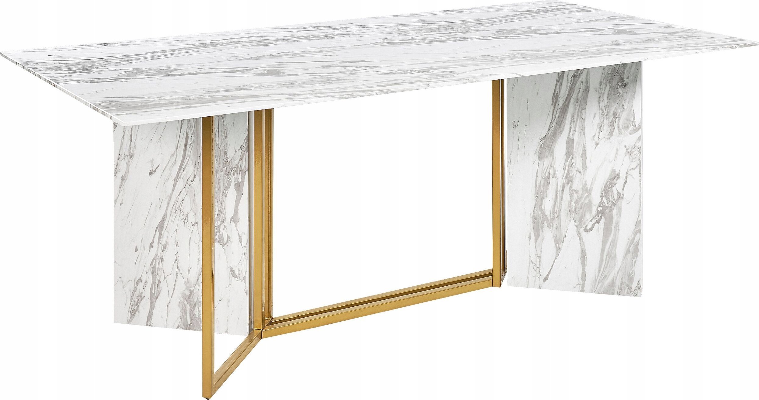 Beliani Stół do jadalni 100 x 200 cm efekt marmuru ze złotym CALCIO