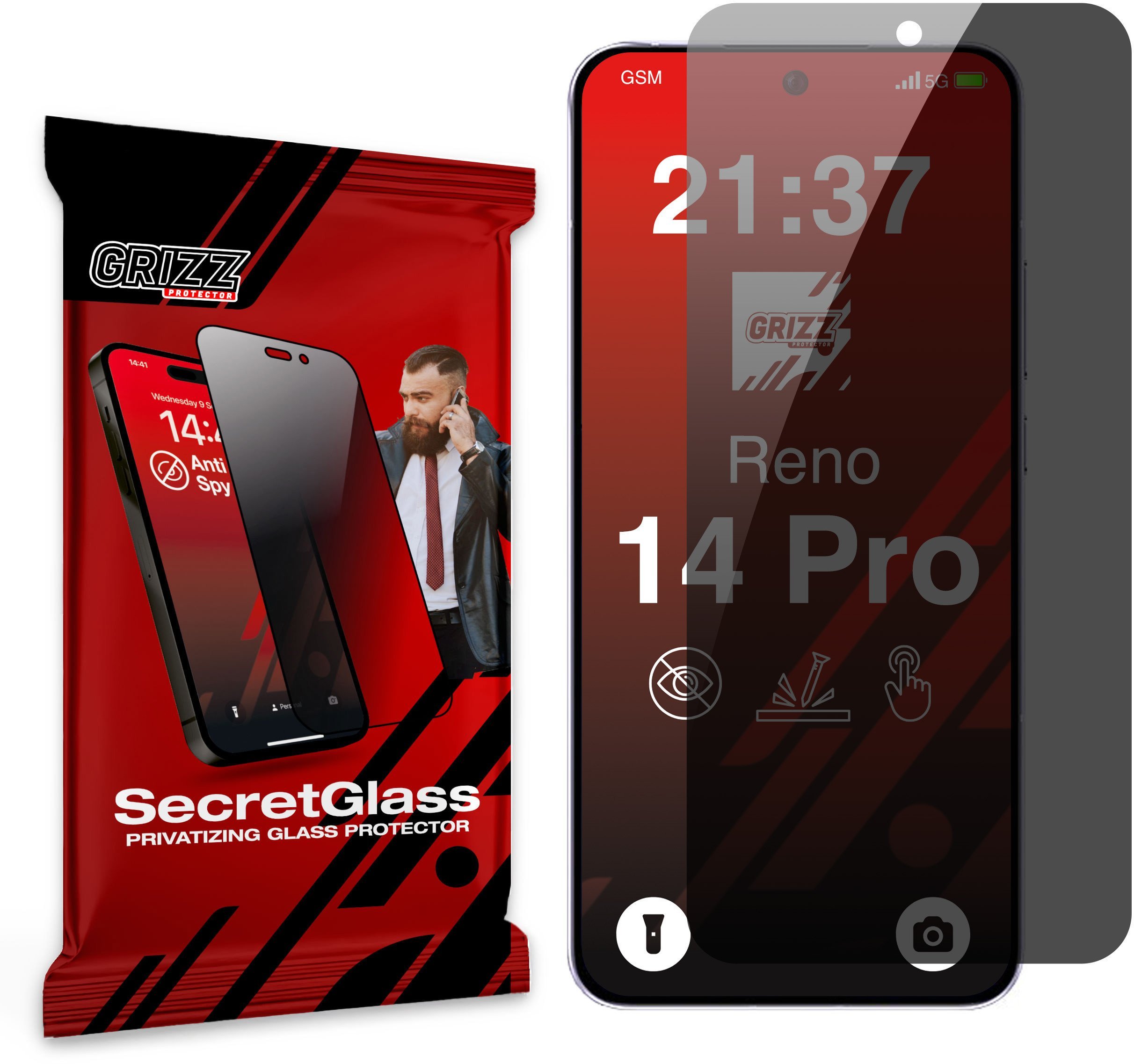 Matowe szkło prywatyzujące GrizzGlass SecretGlass do Oppo Reno14 Pro