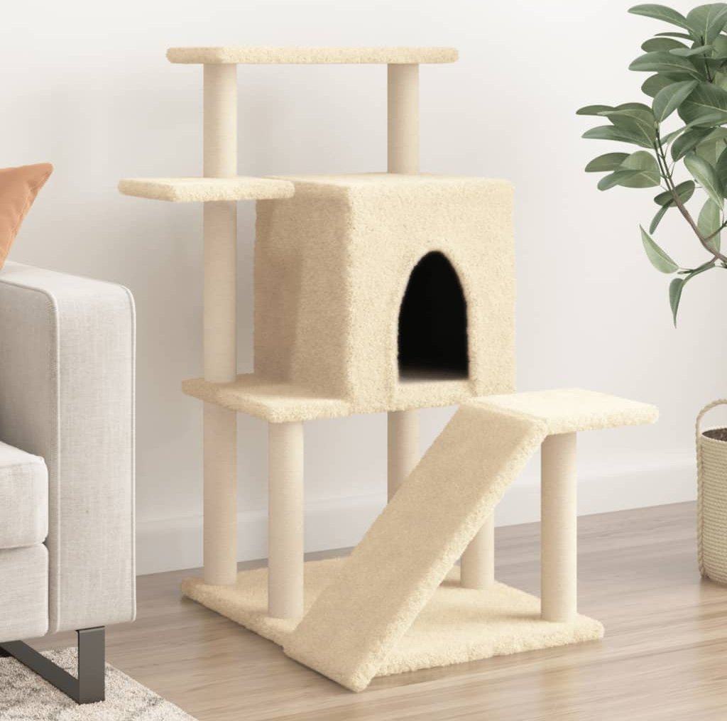 vidaXL Drapak dla kota, z sizalowymi słupkami, kremowy, 97 cm