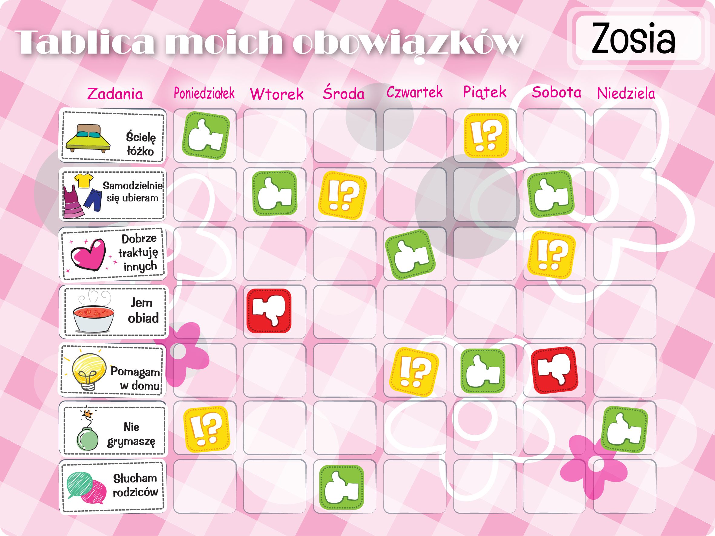 KIK Tablica Magnetyczna, Mata Motywacyjna Dla Dzieci Różowa Kratka