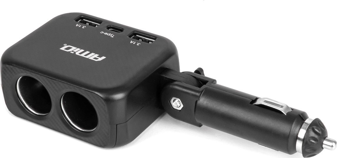 Rozdzielacz gniazda zapalniczki z ładowarką 2x usb-a 1x usb-c 12v 24v 100w 180° amio-04357