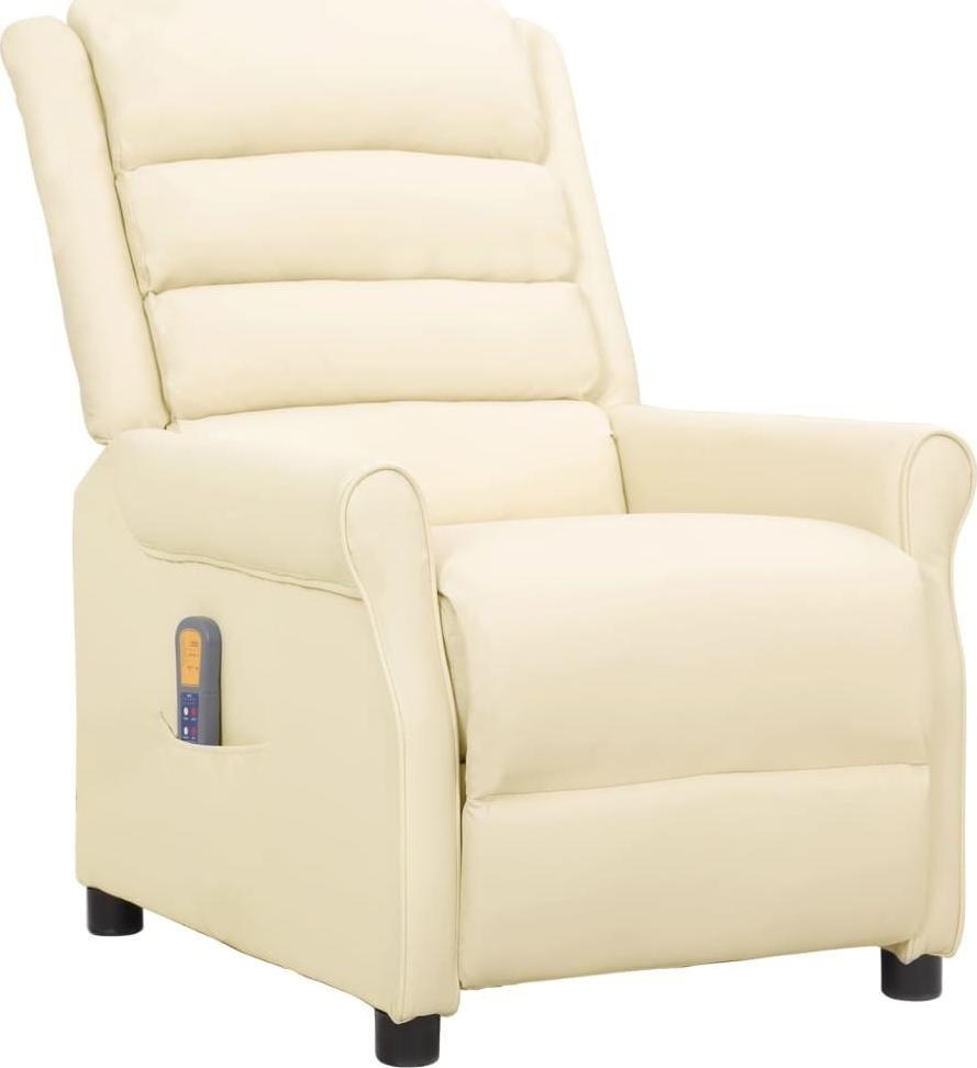 vidaXL Rozkładany fotel masujący, kremowy, sztuczna skóra