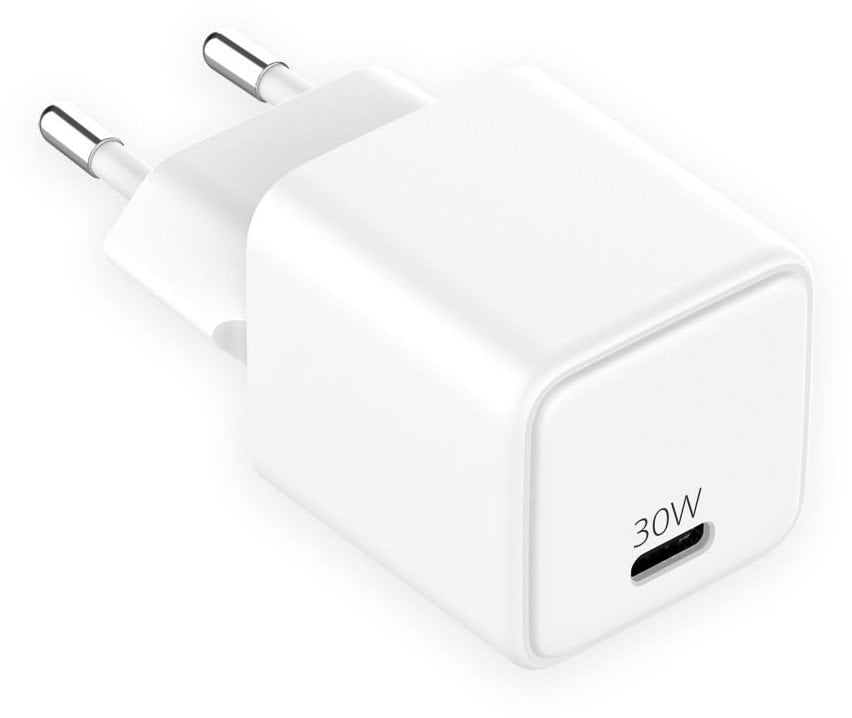 USB-C GaN Power Adapter 30W, QC 3.0 & PD, for all iPhone, iPad and other USB-C devices, variable charging power (max. 30W), white