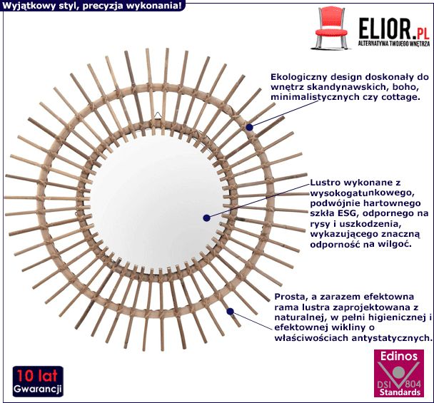 Lustro Elior Wiklinowe lustro boho Bilmo - naturalne