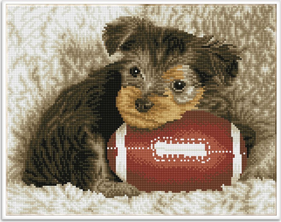 DIAMOND DOTZ Haft diamentowy Diamond Dotz Diamentowa mozaika Footy Pup Szczeniak z piłką do rugby 49x40cm DQ8017