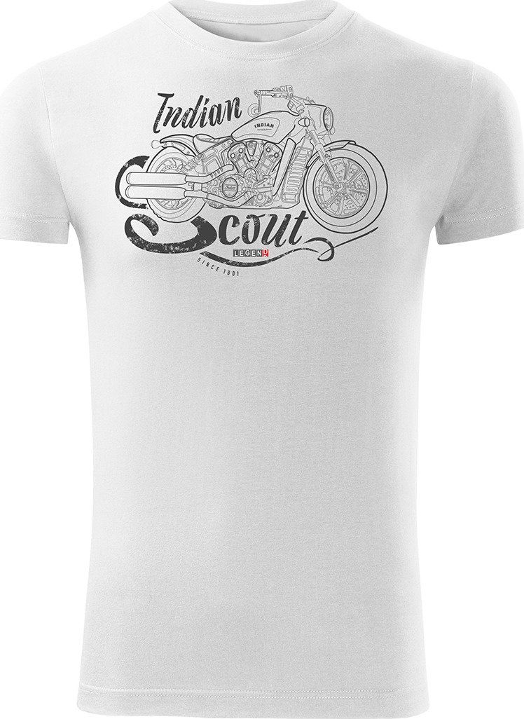 Topslang Koszulka motocyklowa z motocyklem Indian Scout męska biała SLIM XXL