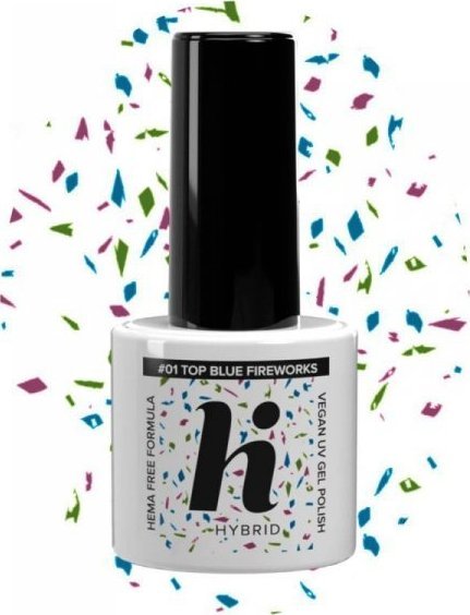 Hi Hybrid Hi Hybrid HEMA Free Top na lakier hybrydowy No Wipe #01 Blue Fireworks 5ml