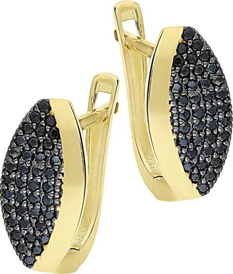 Lovrin Złote kolczyki 375 łezki czarne cyrkonie 2,1g